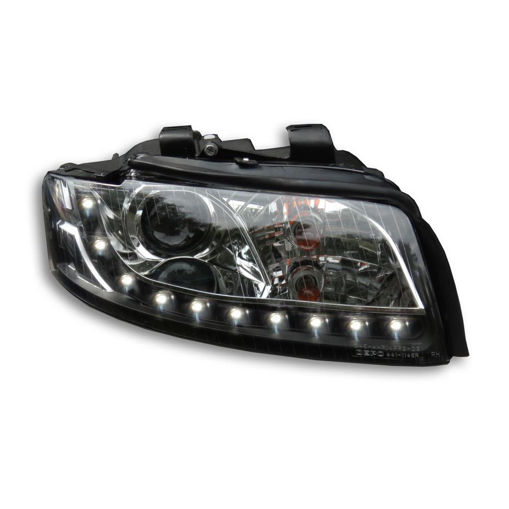 LED Front Scheinwerfer Audi A4 B6 Tagfahrlicht Design Klarglas schwarz LWR
